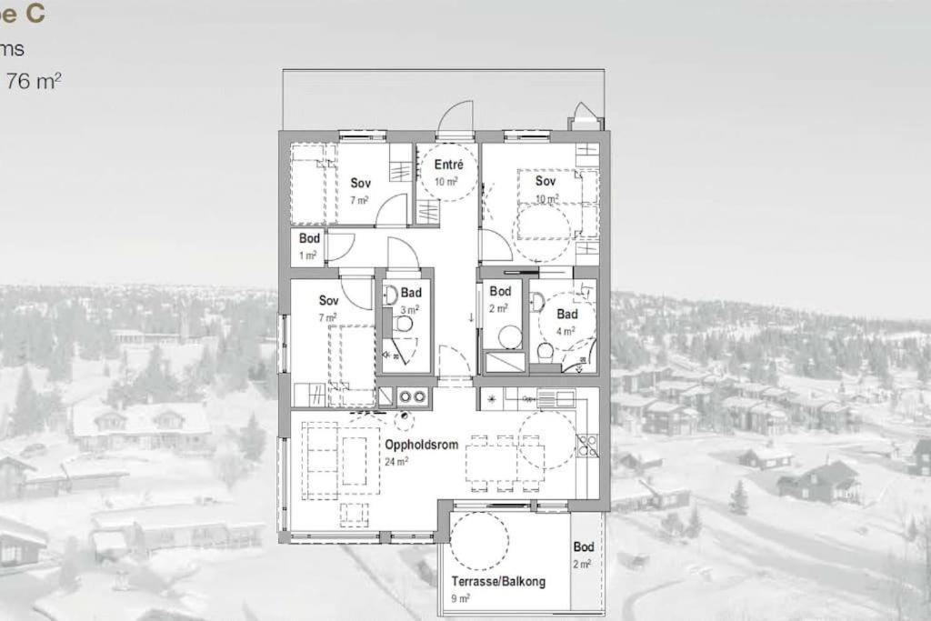 Leilighet Med Panoramautsikt Sjusjoen Innendors Parkering Exteriör bild